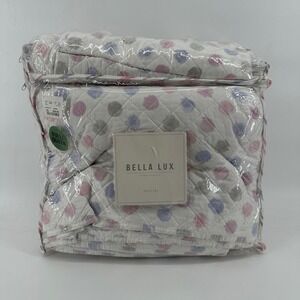 Bella Lux Childrens Collection Full Queen Quilt Set Dots Pink Blue Gray NIB